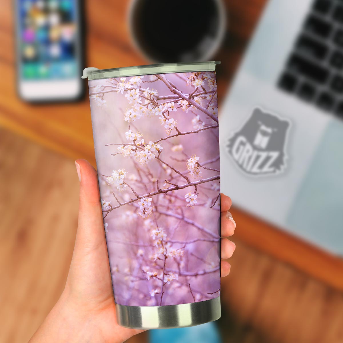 Cherry Blossom Sunrise Japanese Print Tumbler-grizzshop