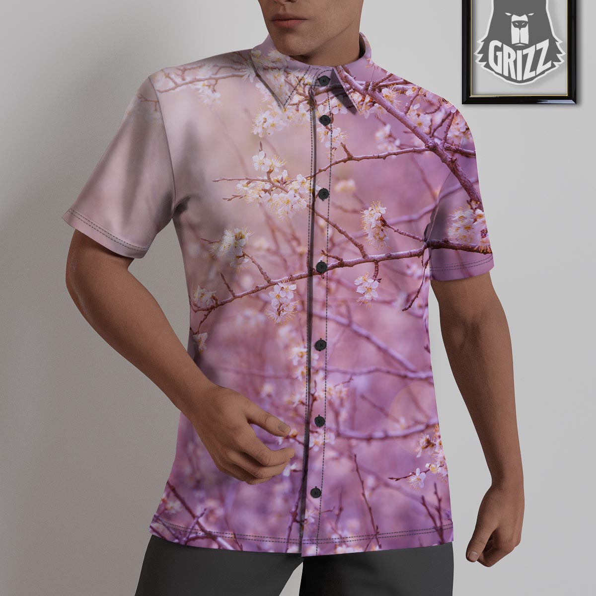 Cherry Blossom Sunrise Japanese Print Untucked Shirts-grizzshop