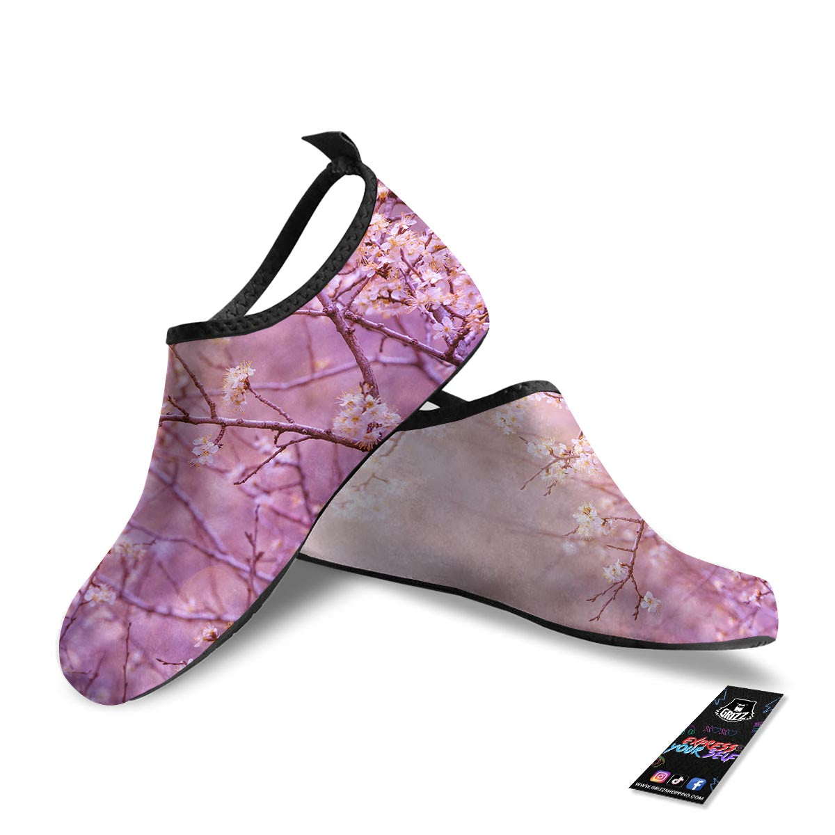 Cherry Blossom Sunrise Japanese Print Water Shoes-grizzshop