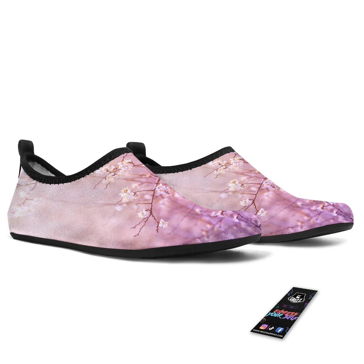 Cherry Blossom Sunrise Japanese Print Water Shoes-grizzshop