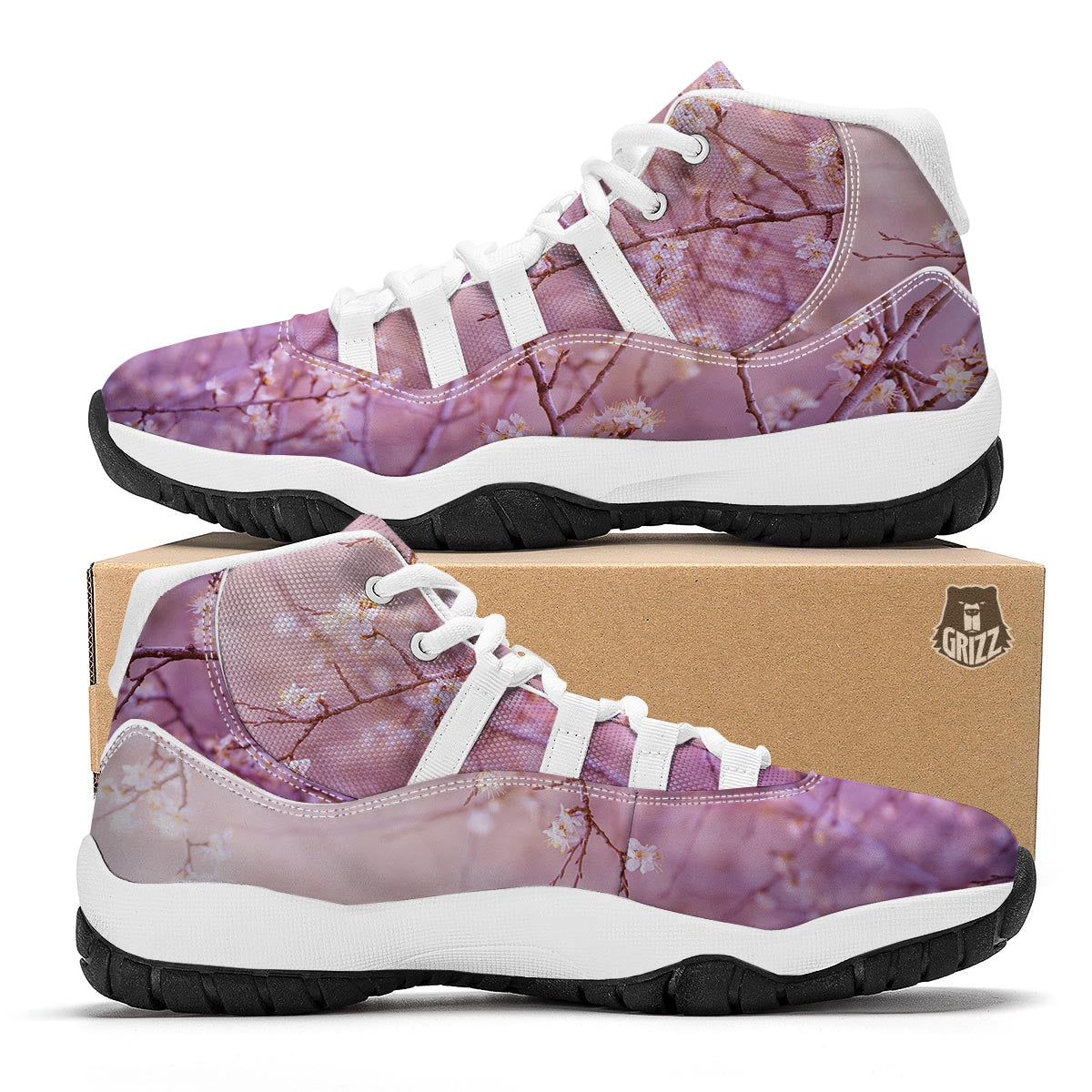 Cherry Blossom Sunrise Japanese Print White Bball Shoes-grizzshop