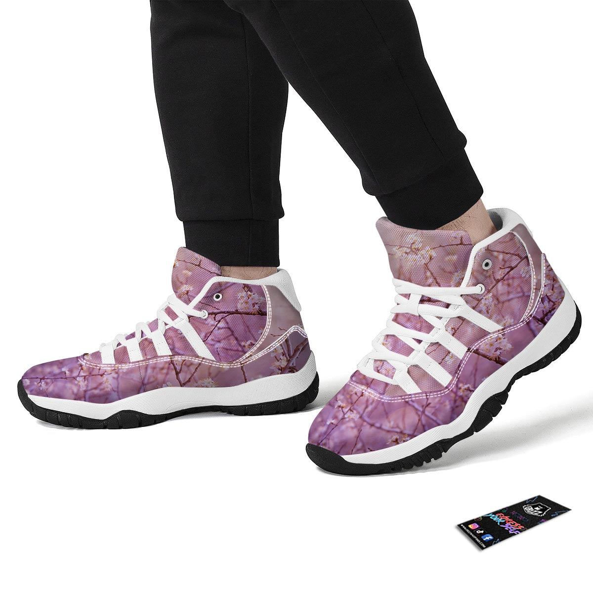 Cherry Blossom Sunrise Japanese Print White Bball Shoes-grizzshop