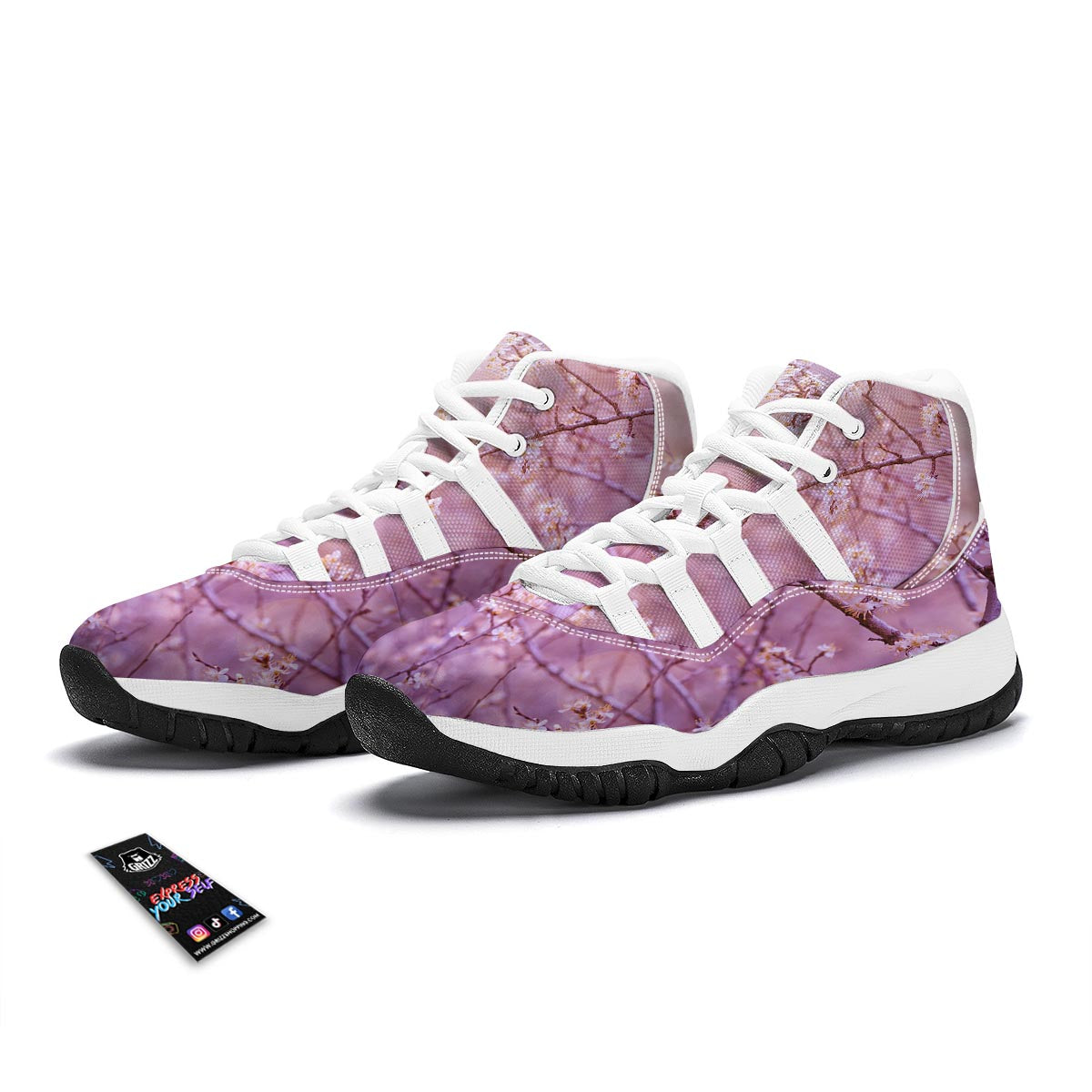 Cherry Blossom Sunrise Japanese Print White Bball Shoes-grizzshop