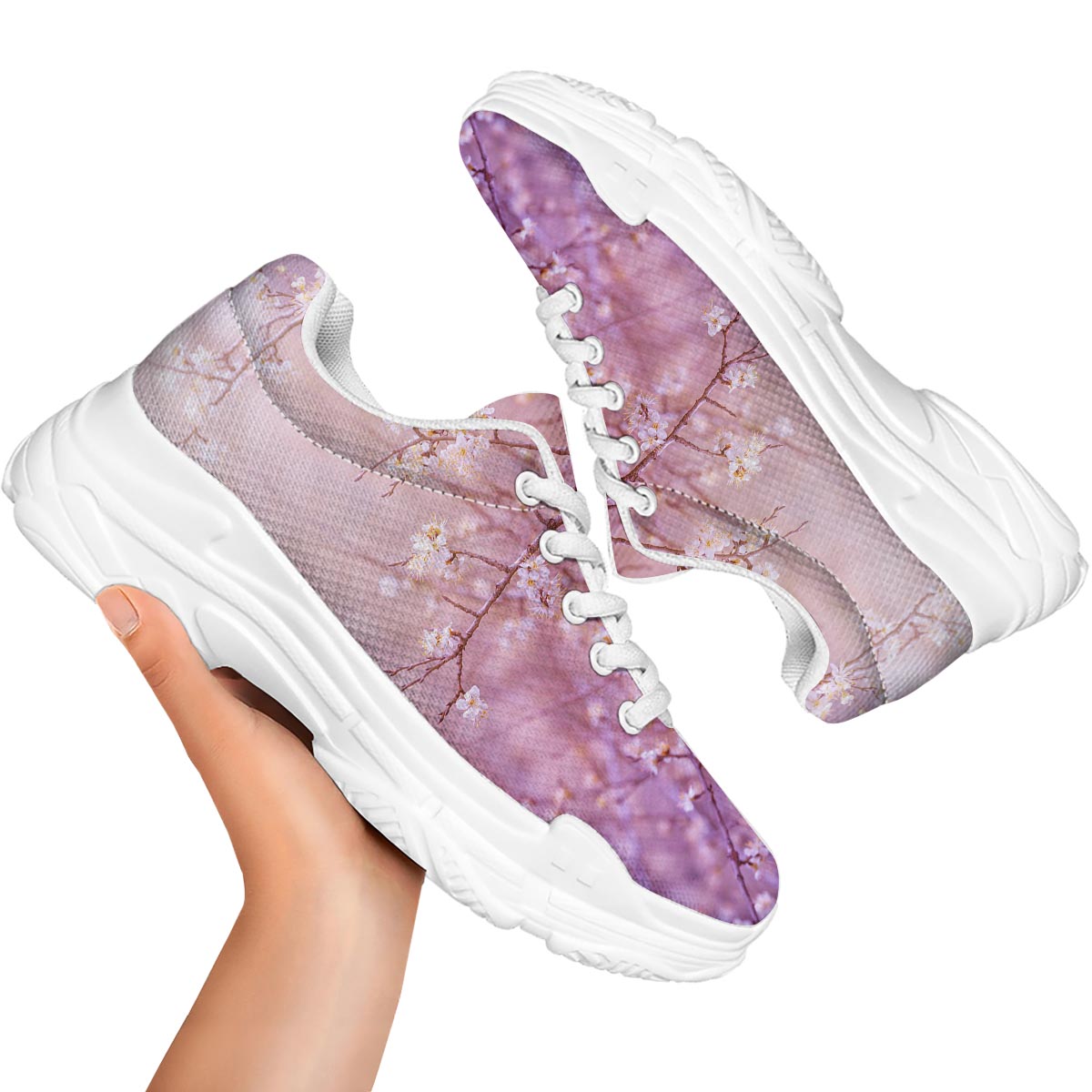 Cherry Blossom Sunrise Japanese Print White Chunky Shoes-grizzshop