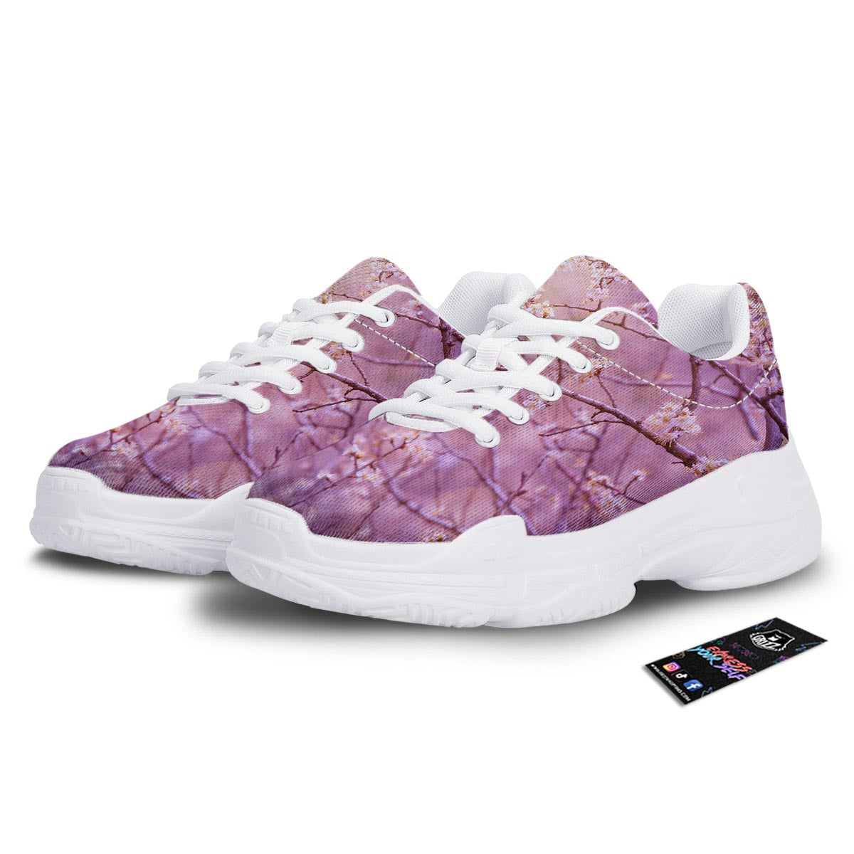 Cherry Blossom Sunrise Japanese Print White Chunky Shoes-grizzshop