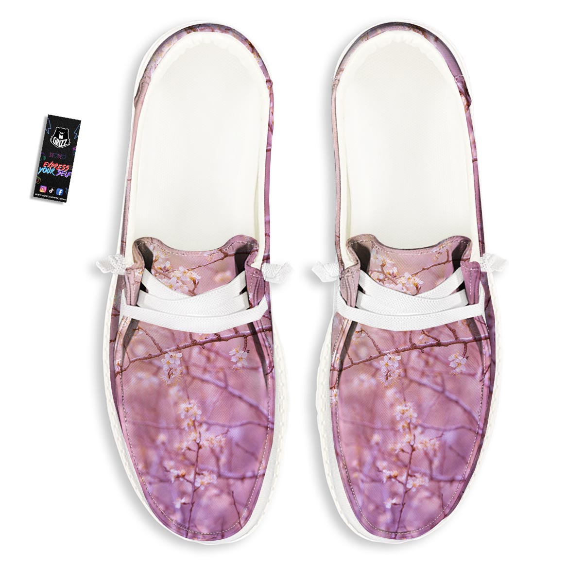 Cherry Blossom Sunrise Japanese Print White Loafers-grizzshop