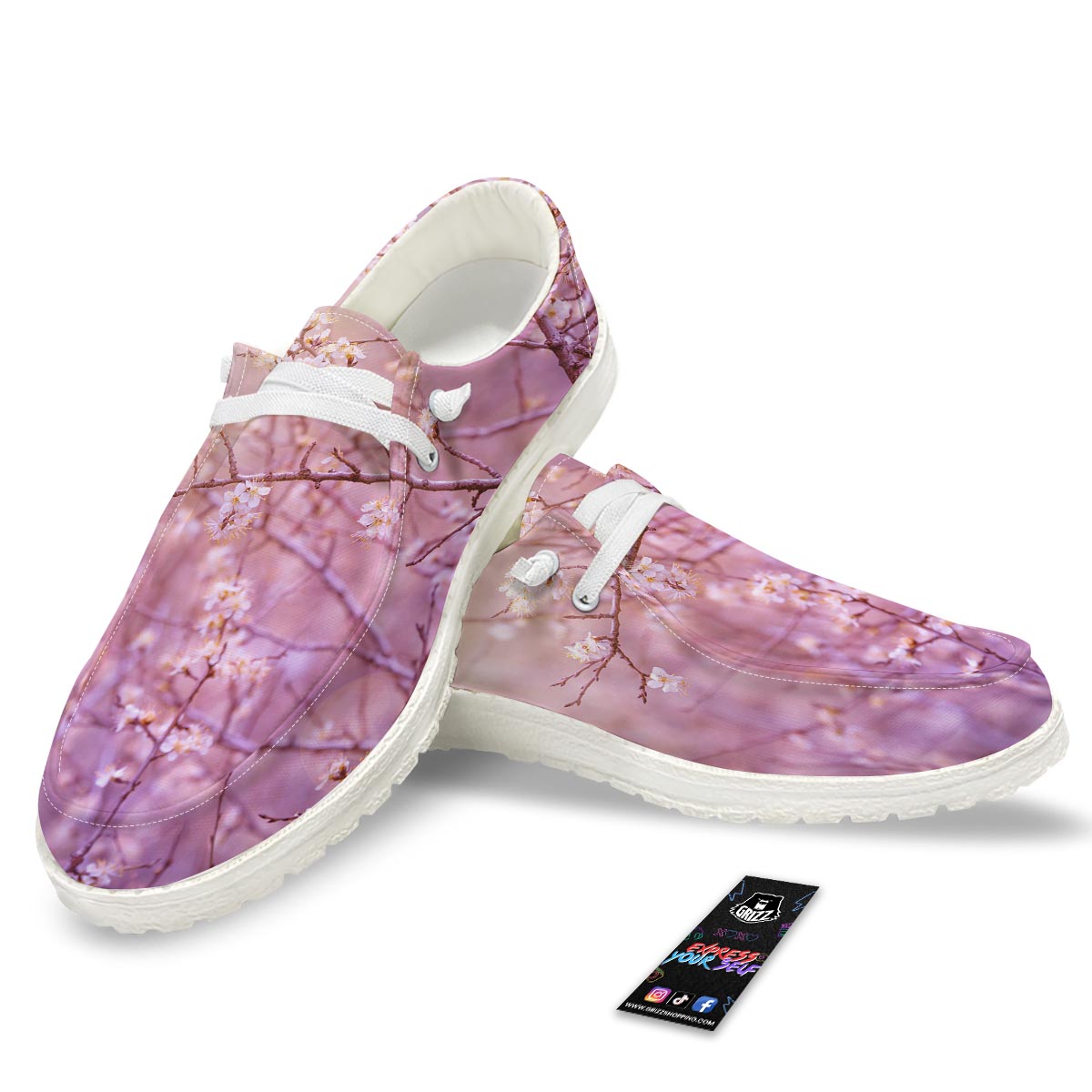 Cherry Blossom Sunrise Japanese Print White Loafers-grizzshop