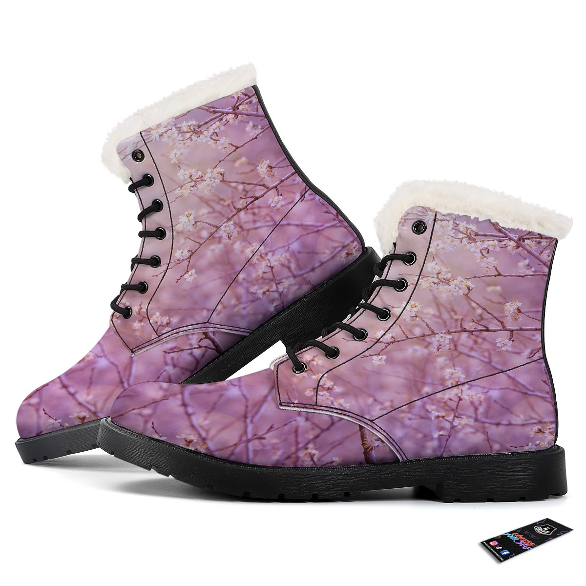 Cherry Blossom Sunrise Japanese Print Winter Boots-grizzshop