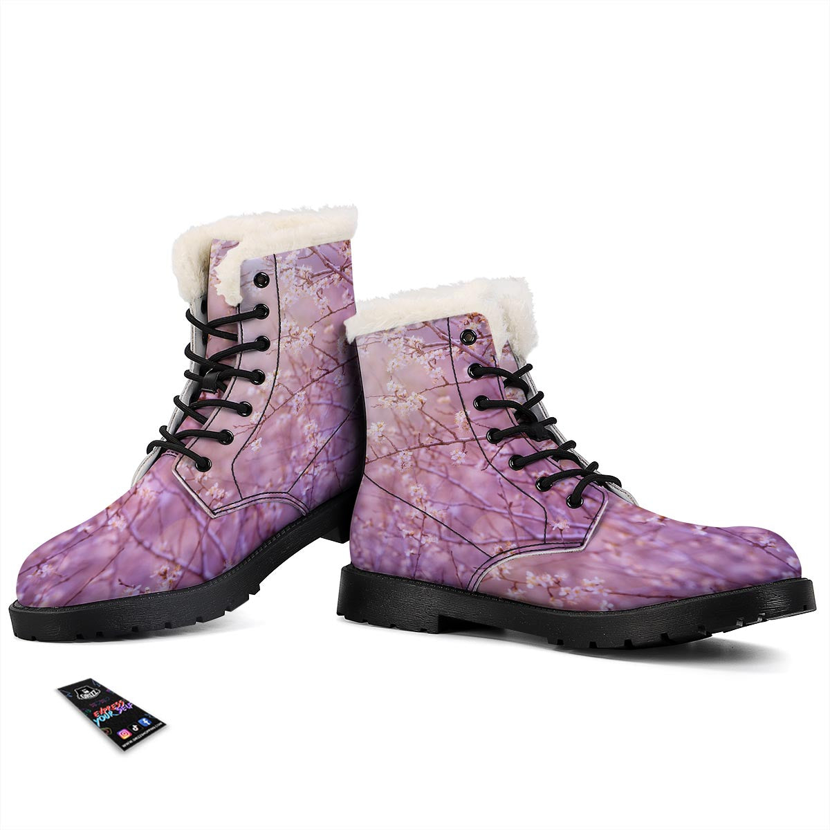 Cherry Blossom Sunrise Japanese Print Winter Boots-grizzshop