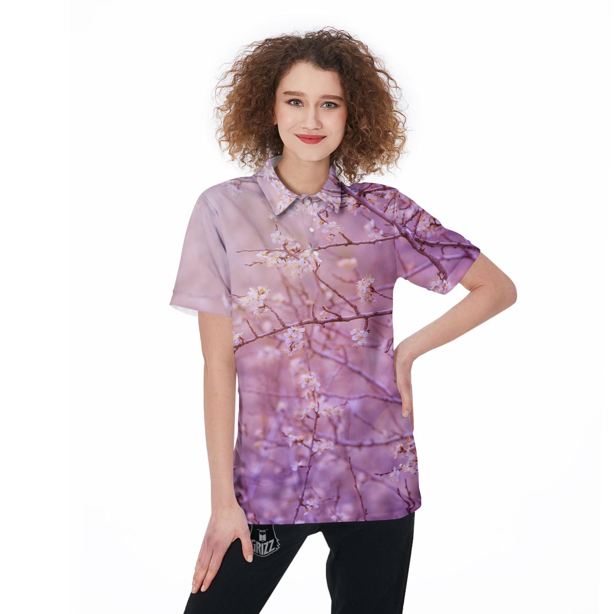 Cherry Blossom Sunrise Japanese Print Women's Golf Shirts-grizzshop