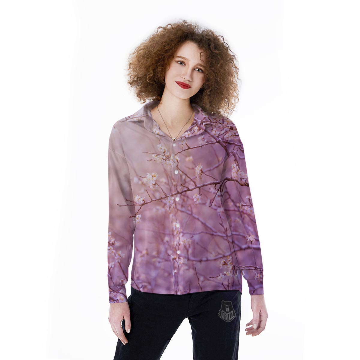 Cherry Blossom Sunrise Japanese Print Women's Long Sleeve Shirts-grizzshop