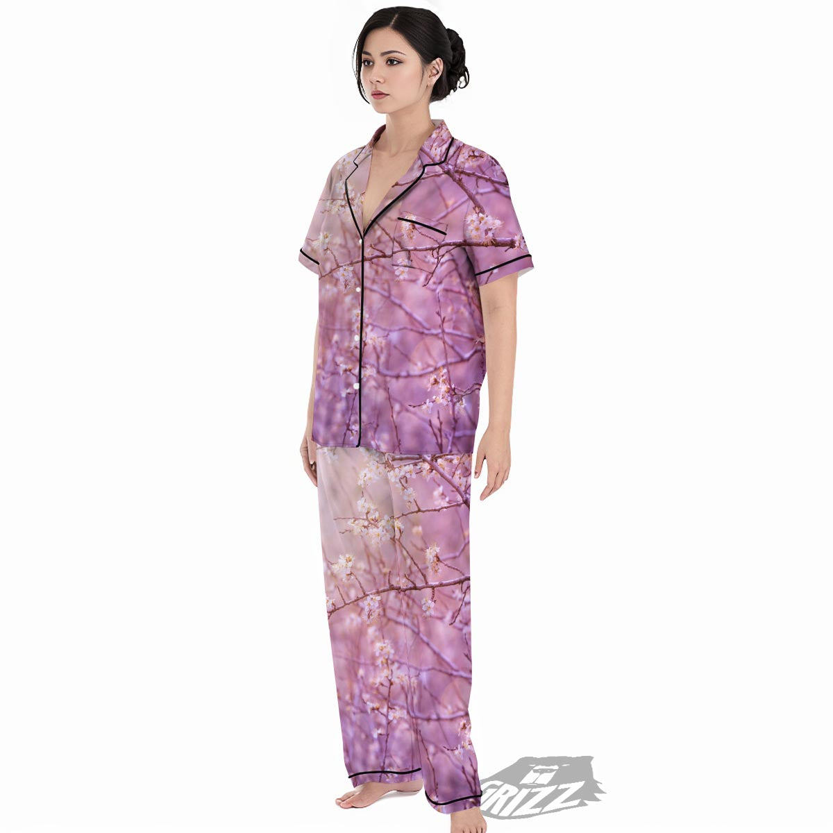 Cherry Blossom Sunrise Japanese Print Women's Pajamas Set-grizzshop