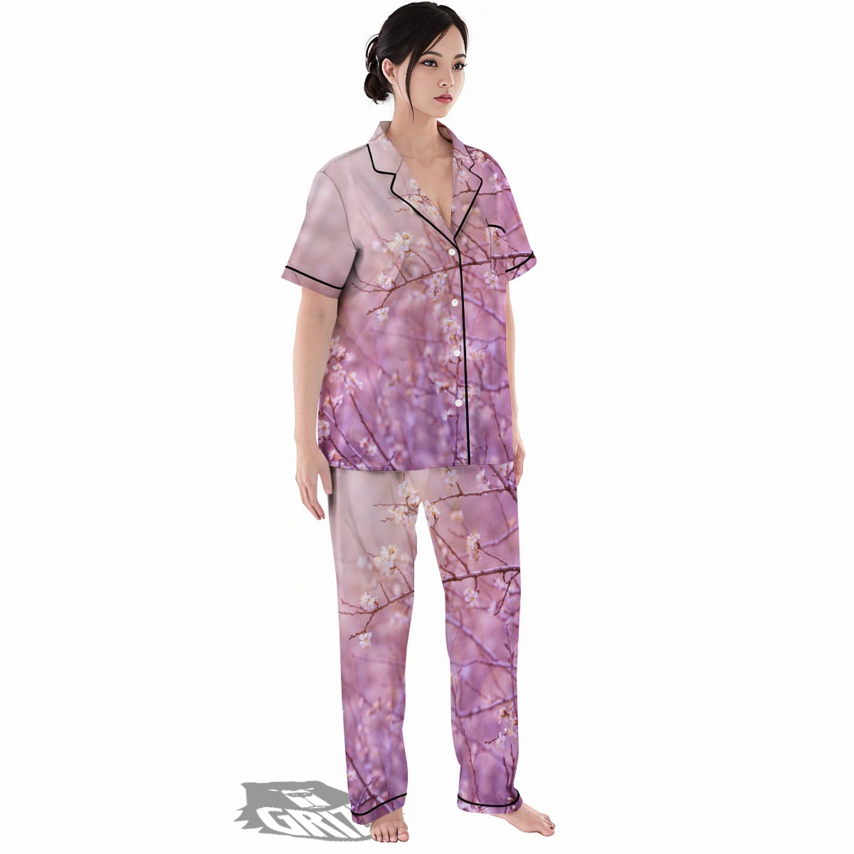 Cherry Blossom Sunrise Japanese Print Women's Pajamas Set-grizzshop