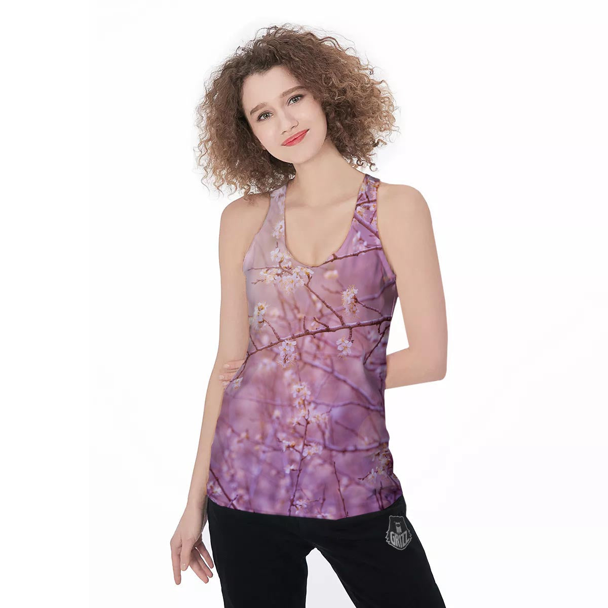 Cherry Blossom Sunrise Japanese Print Women's Racerback Tank Top-grizzshop