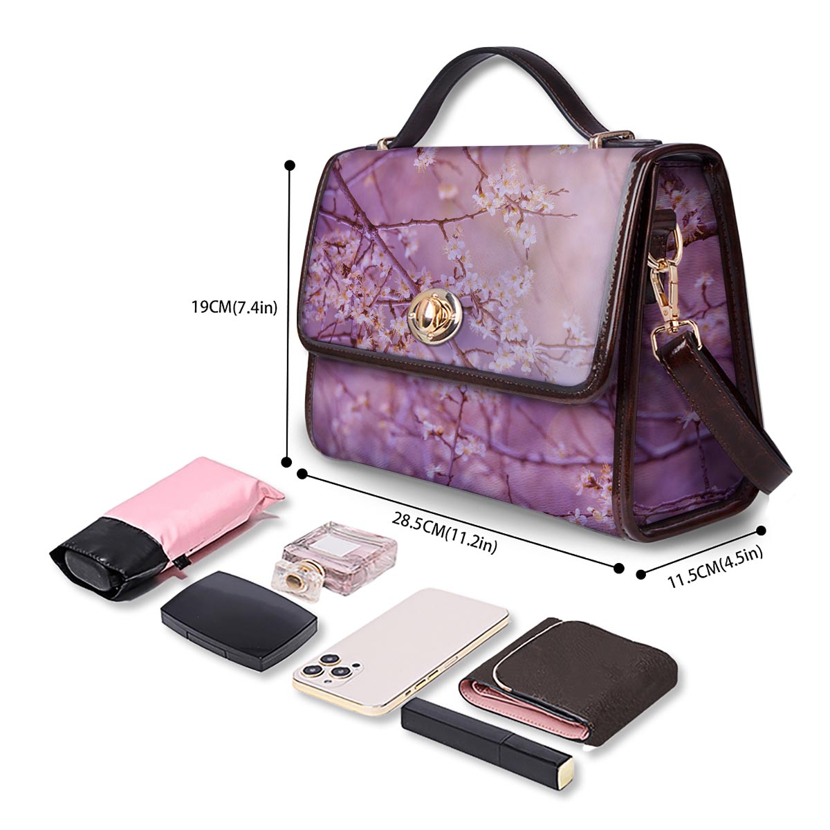 Cherry Blossom Sunrise Japanese Print Women's Satchel Bag-grizzshop