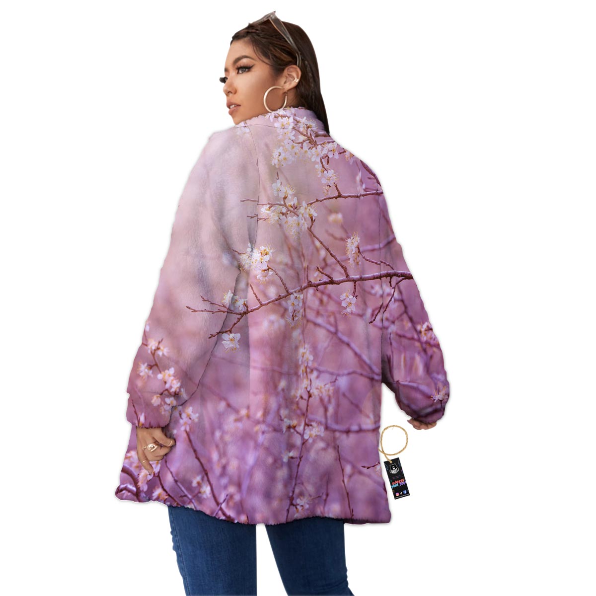 Cherry Blossom Sunrise Japanese Print Women's Sherpa Jacket-grizzshop
