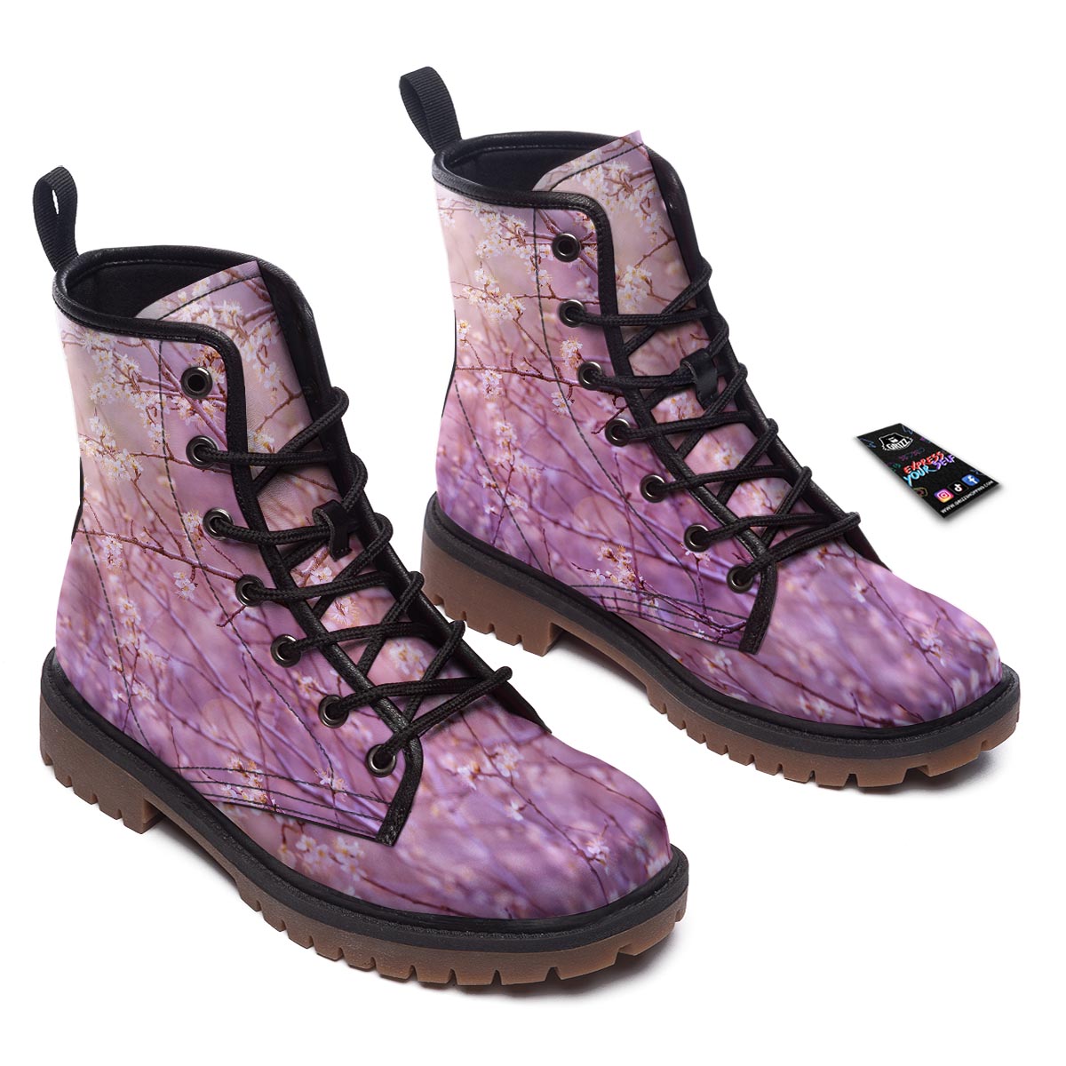 Cherry Blossom Sunrise Japanese Print Work Boots-grizzshop