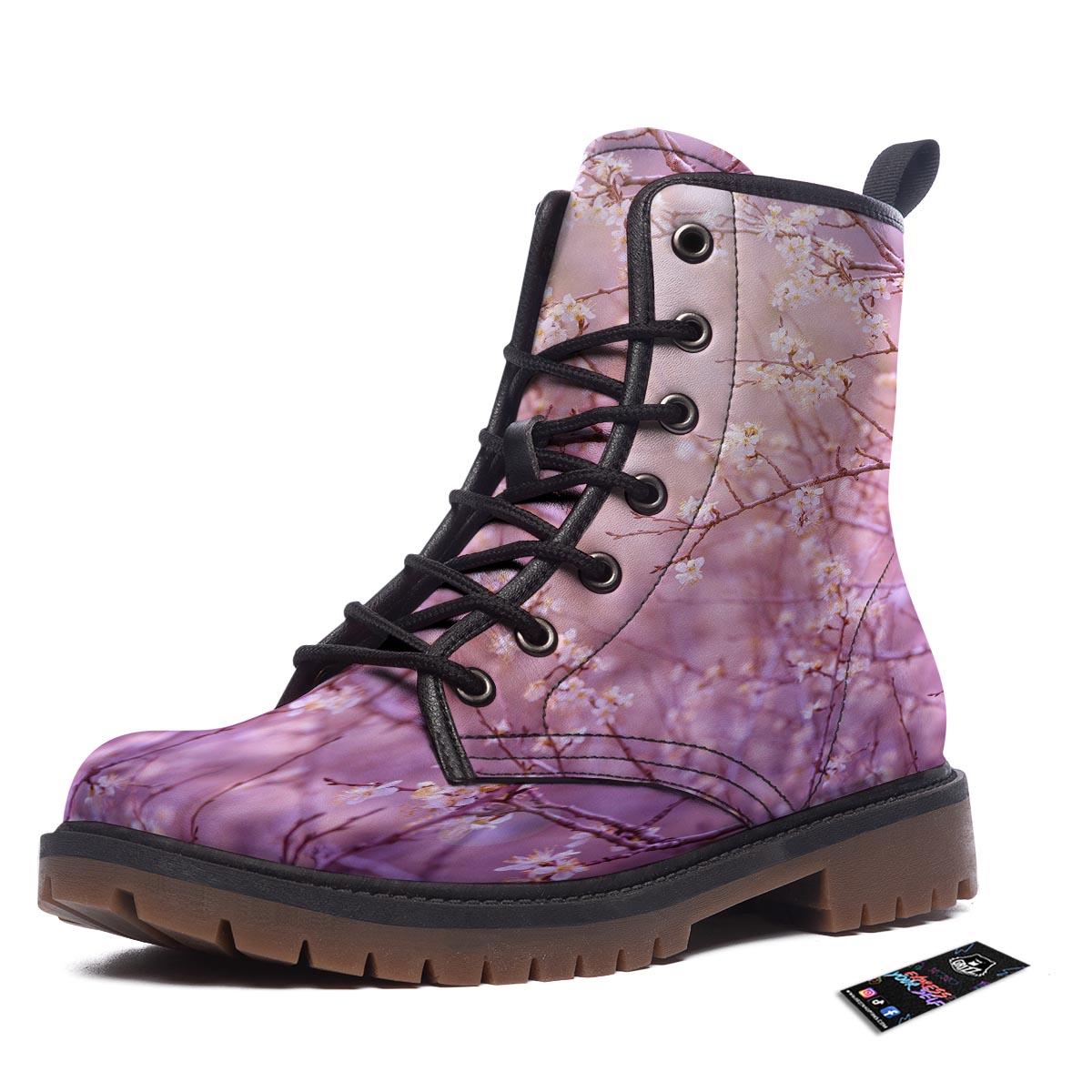 Cherry Blossom Sunrise Japanese Print Work Boots-grizzshop