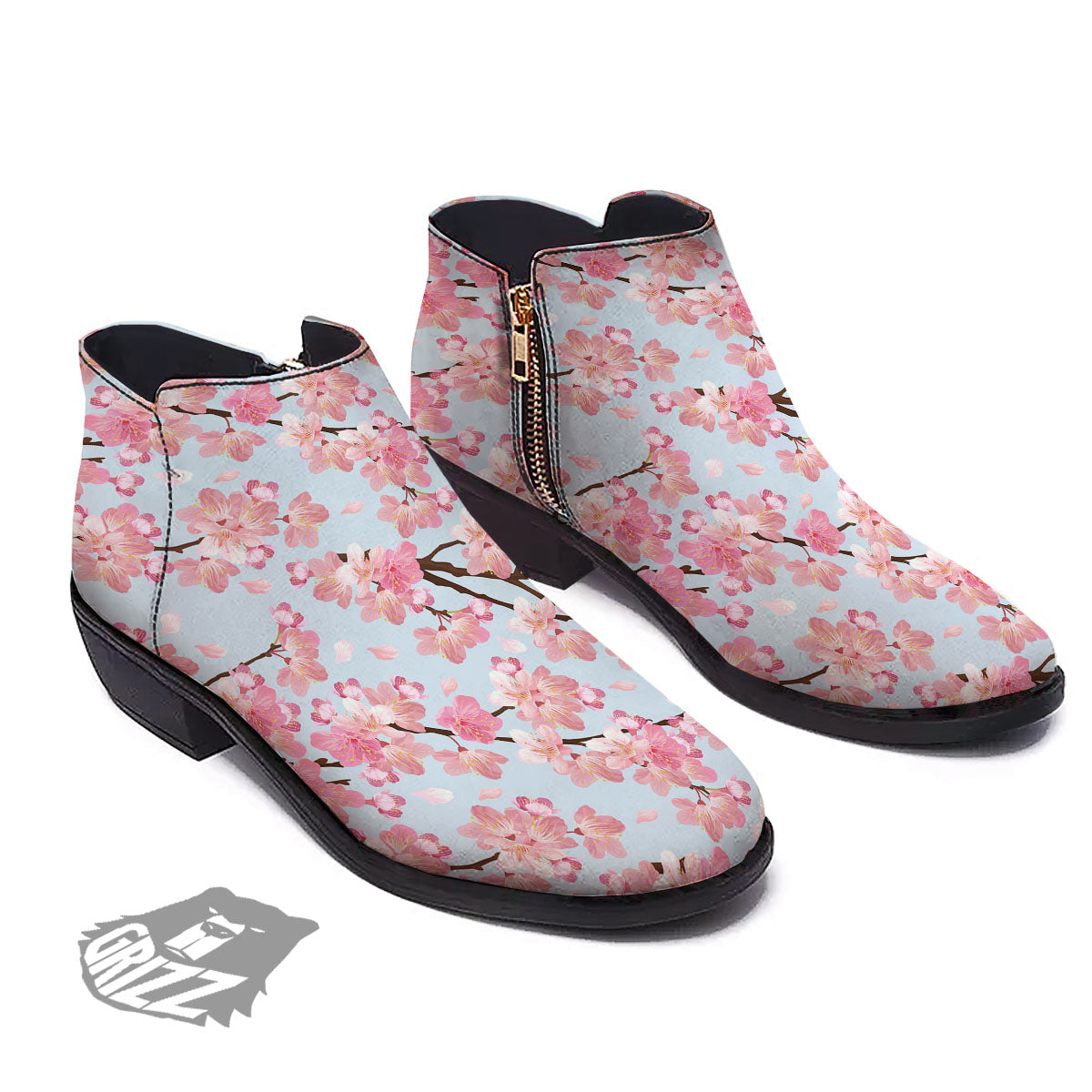 Cherry Blossom Tree Japanese Print Pattern Ankle Boots-grizzshop