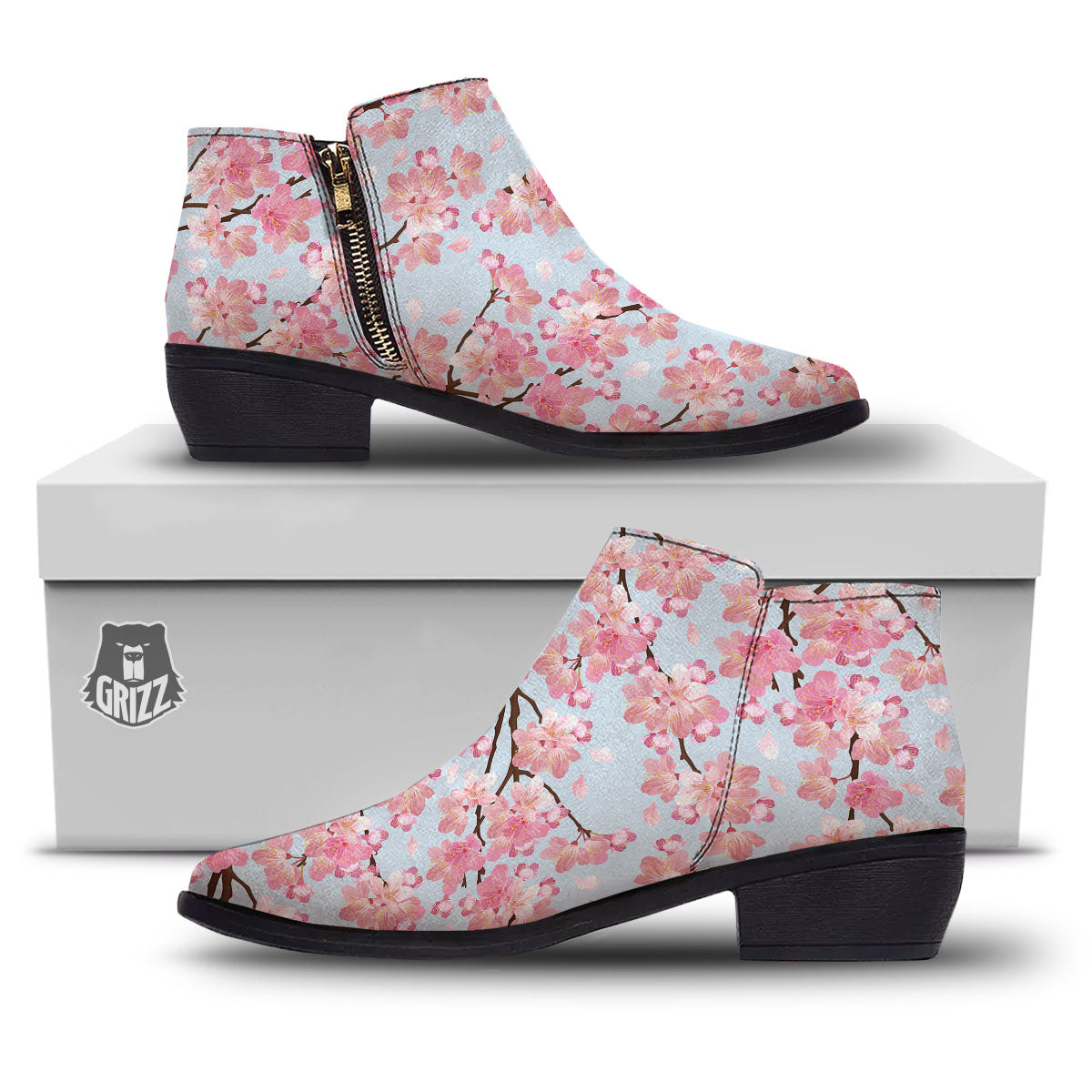Cherry Blossom Tree Japanese Print Pattern Ankle Boots-grizzshop