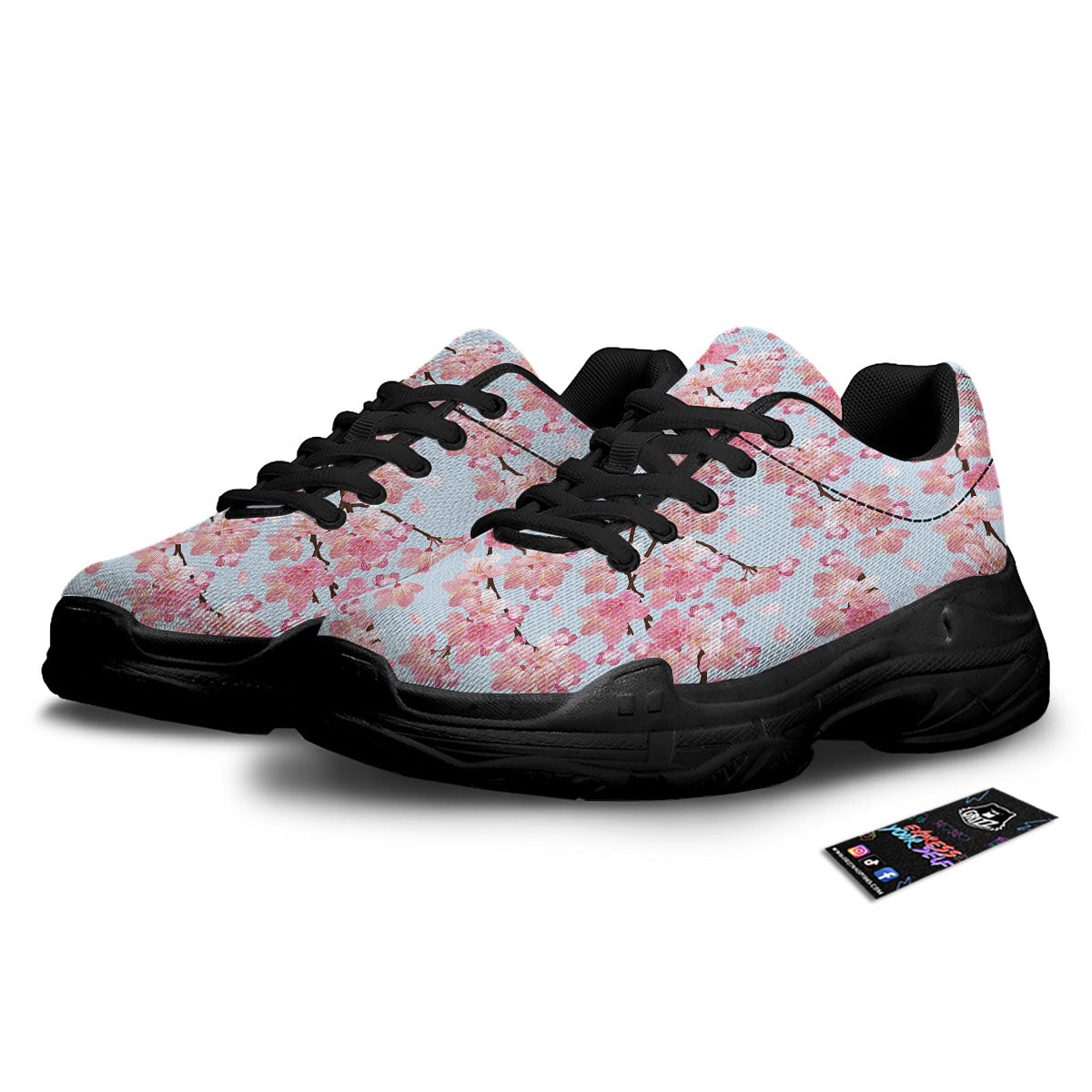 Cherry Blossom Tree Japanese Print Pattern Black Chunky Shoes-grizzshop