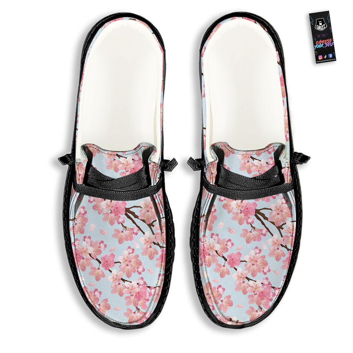 Cherry Blossom Tree Japanese Print Pattern Black Loafers-grizzshop