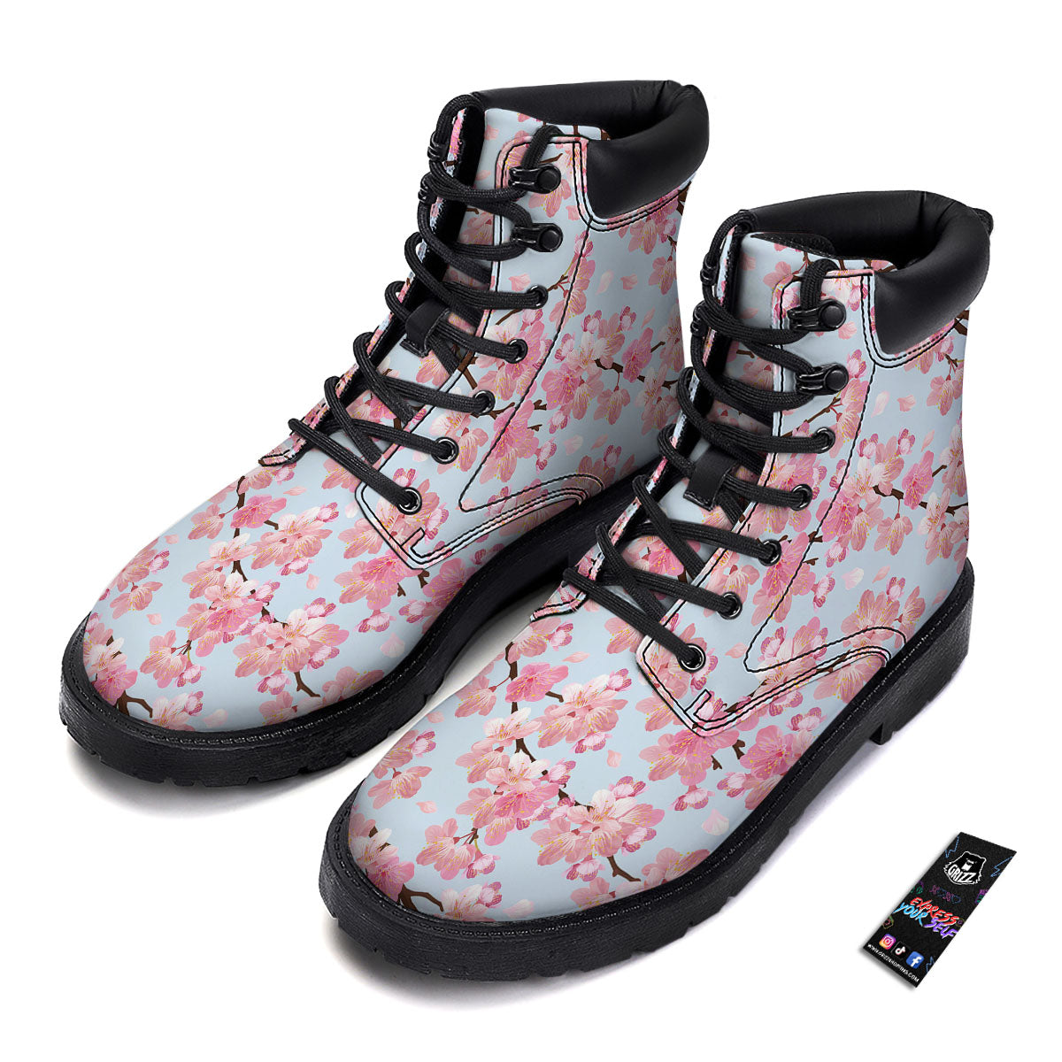 Cherry Blossom Tree Japanese Print Pattern Boots-grizzshop