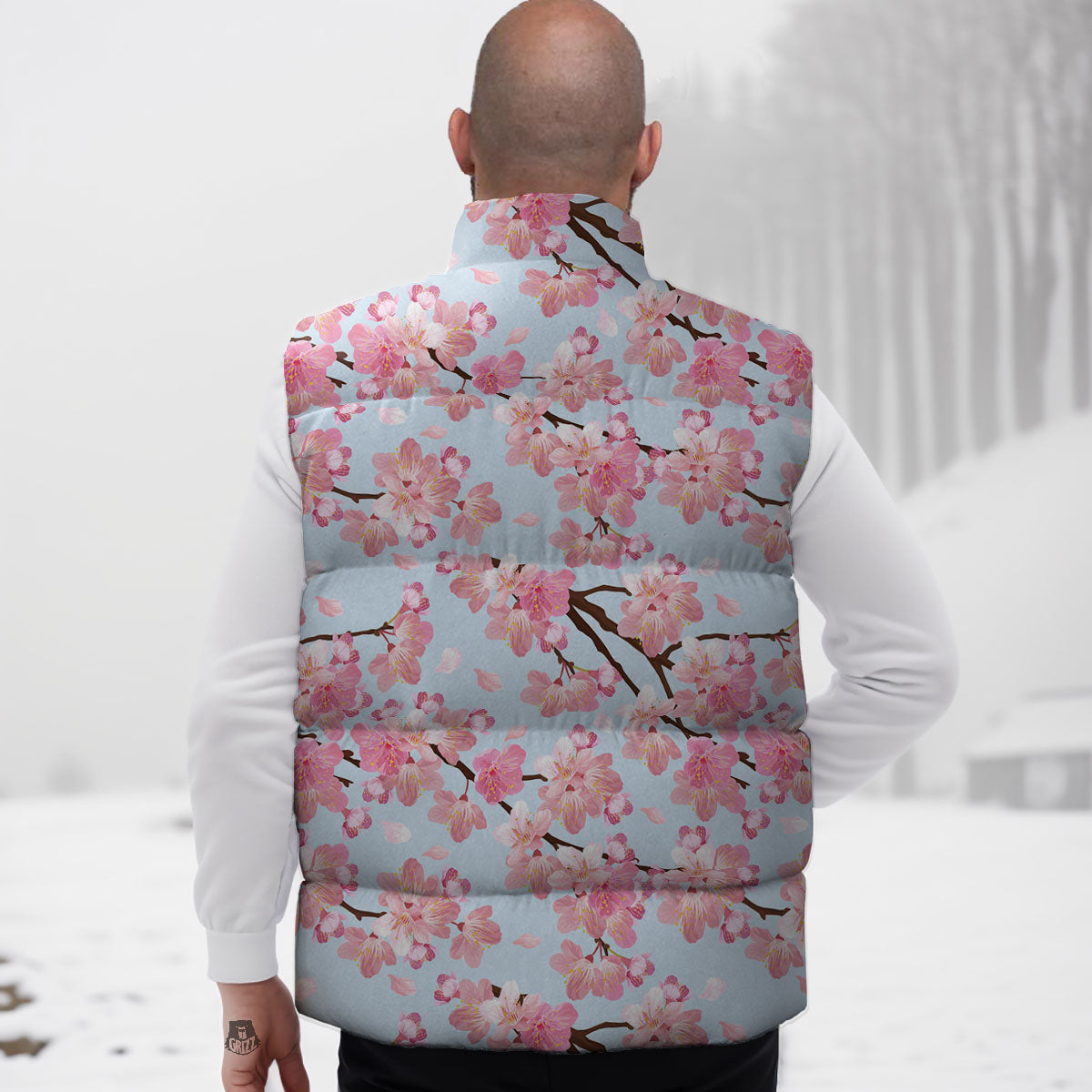 Cherry Blossom Tree Japanese Print Pattern Down Vest