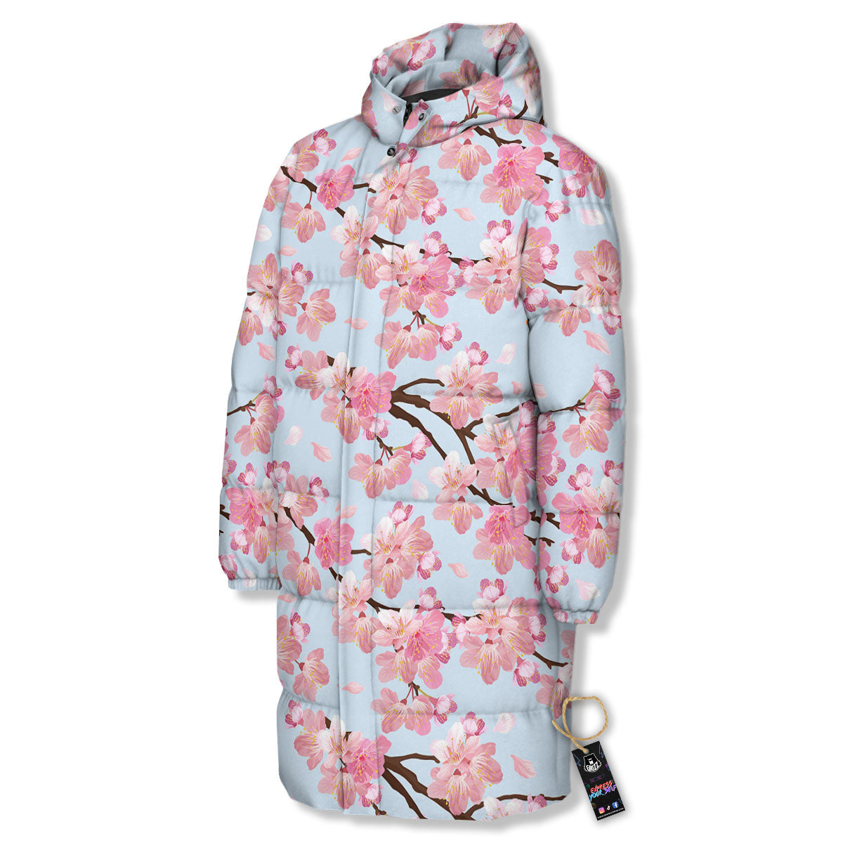 Cherry Blossom Tree Japanese Print Pattern Long Down Jacket-grizzshop