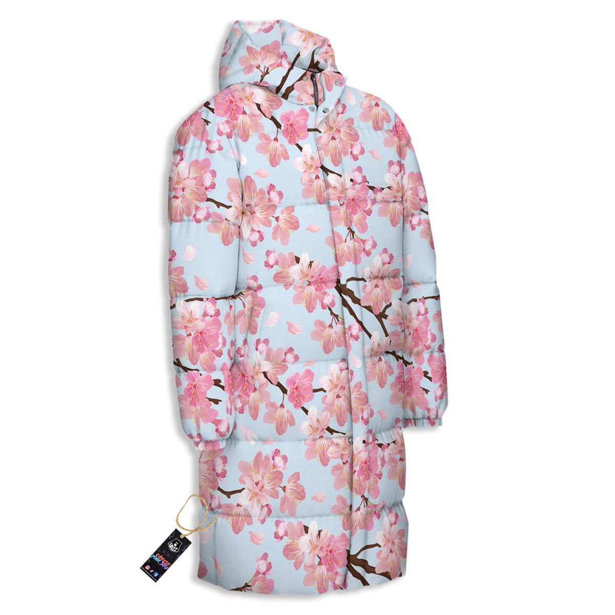 Cherry Blossom Tree Japanese Print Pattern Long Down Jacket-grizzshop