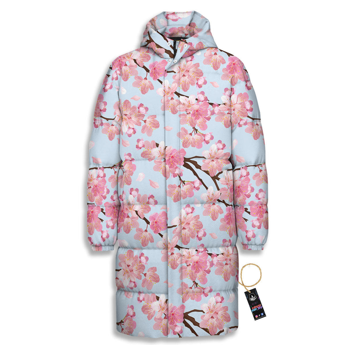 Cherry Blossom Tree Japanese Print Pattern Long Down Jacket-grizzshop