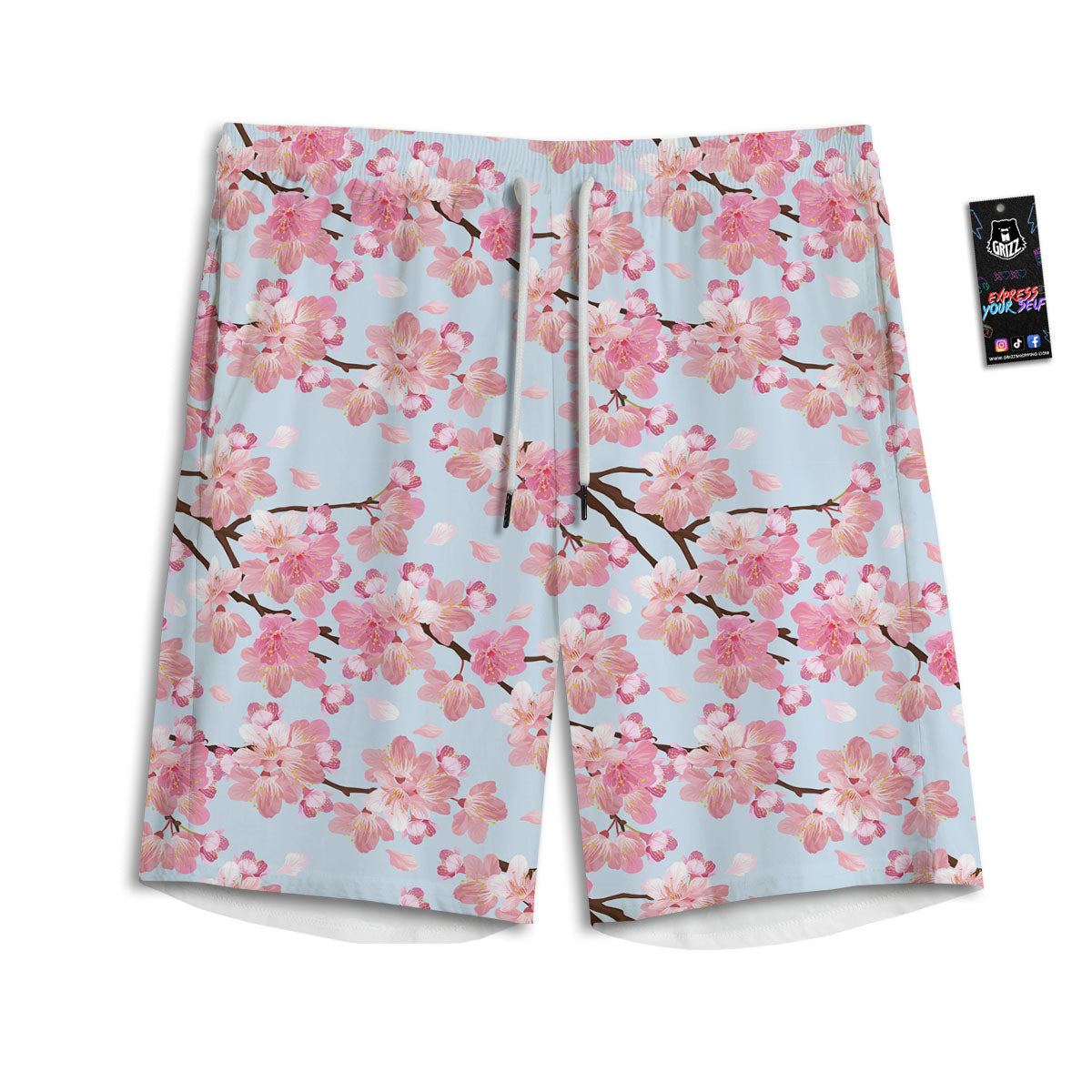 Cherry Blossom Tree Japanese Print Pattern Men's Athletic Shorts