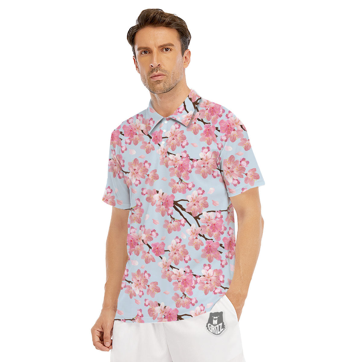Cherry Blossom Tree Japanese Print Pattern Men's Golf Shirts-grizzshop