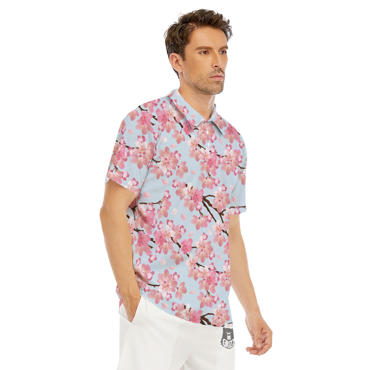 Cherry Blossom Tree Japanese Print Pattern Men's Golf Shirts-grizzshop