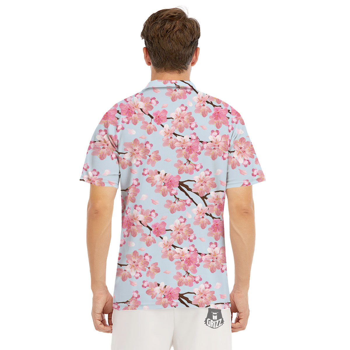Cherry Blossom Tree Japanese Print Pattern Men's Golf Shirts-grizzshop