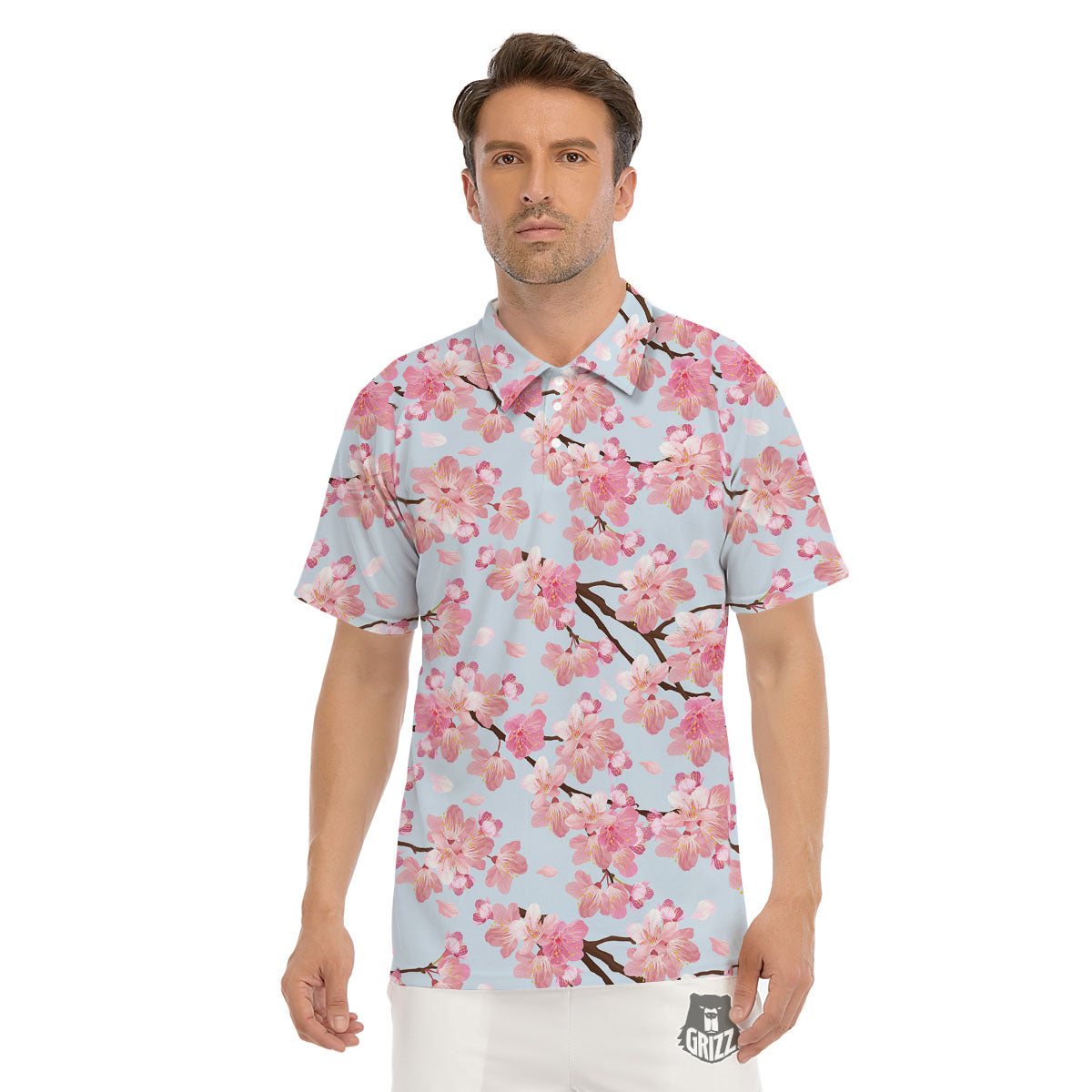 Cherry Blossom Tree Japanese Print Pattern Men's Golf Shirts-grizzshop