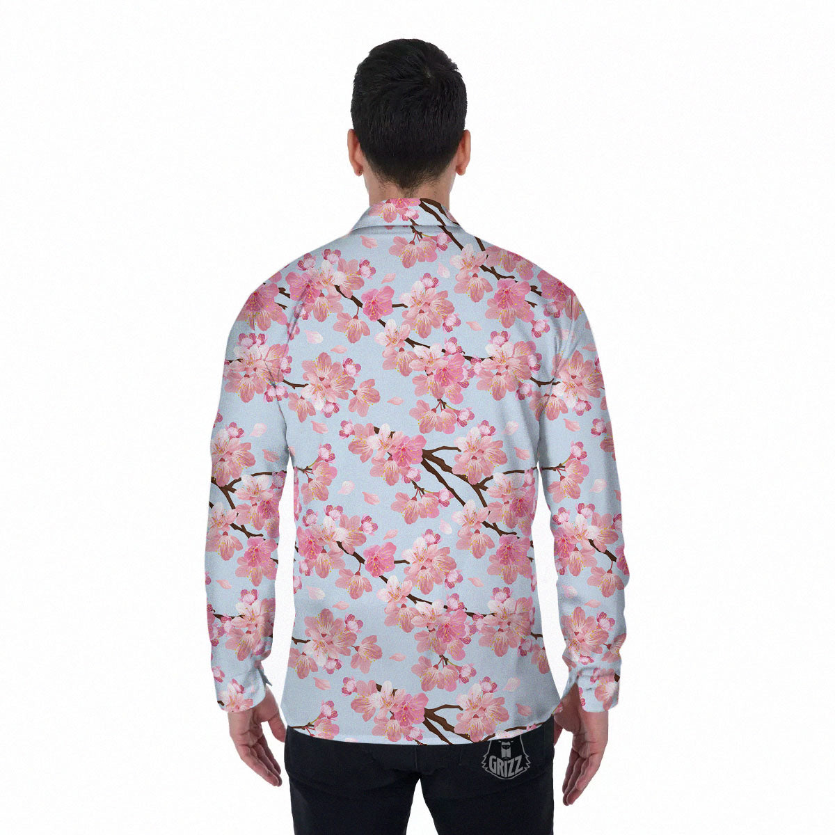 Cherry Blossom Tree Japanese Print Pattern Men's Long Sleeve Shirts-grizzshop