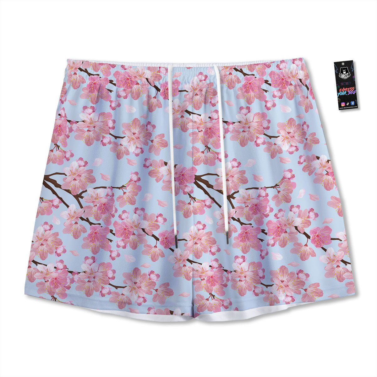 Cherry Blossom Tree Japanese Print Pattern Mesh Shorts
