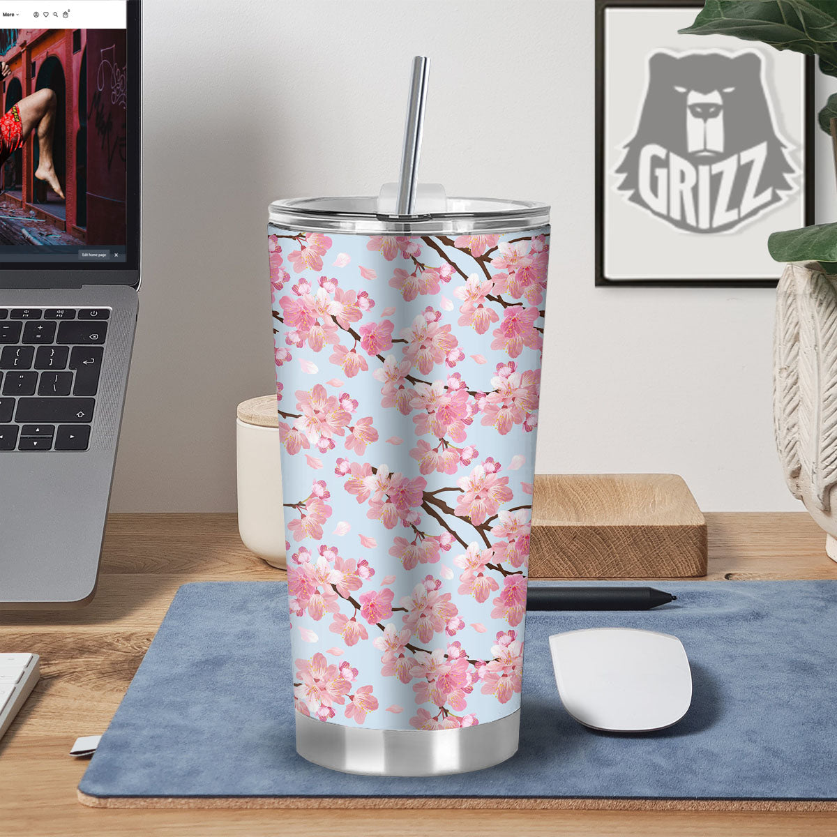 Cherry Blossom Tree Japanese Print Pattern Tumbler-grizzshop