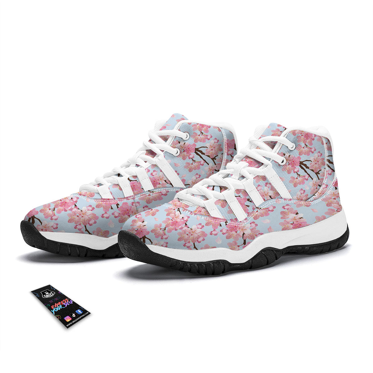 Cherry Blossom Tree Japanese Print Pattern White Bball Shoes-grizzshop