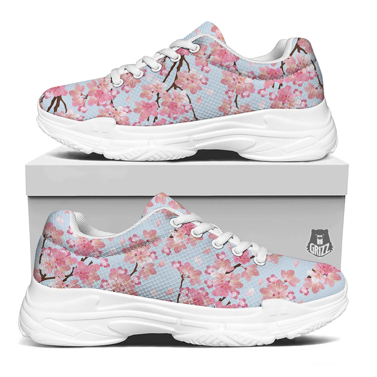 Cherry Blossom Tree Japanese Print Pattern White Chunky Shoes-grizzshop