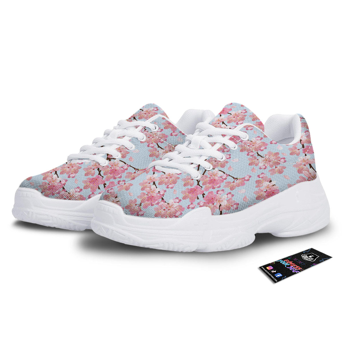Cherry Blossom Tree Japanese Print Pattern White Chunky Shoes-grizzshop