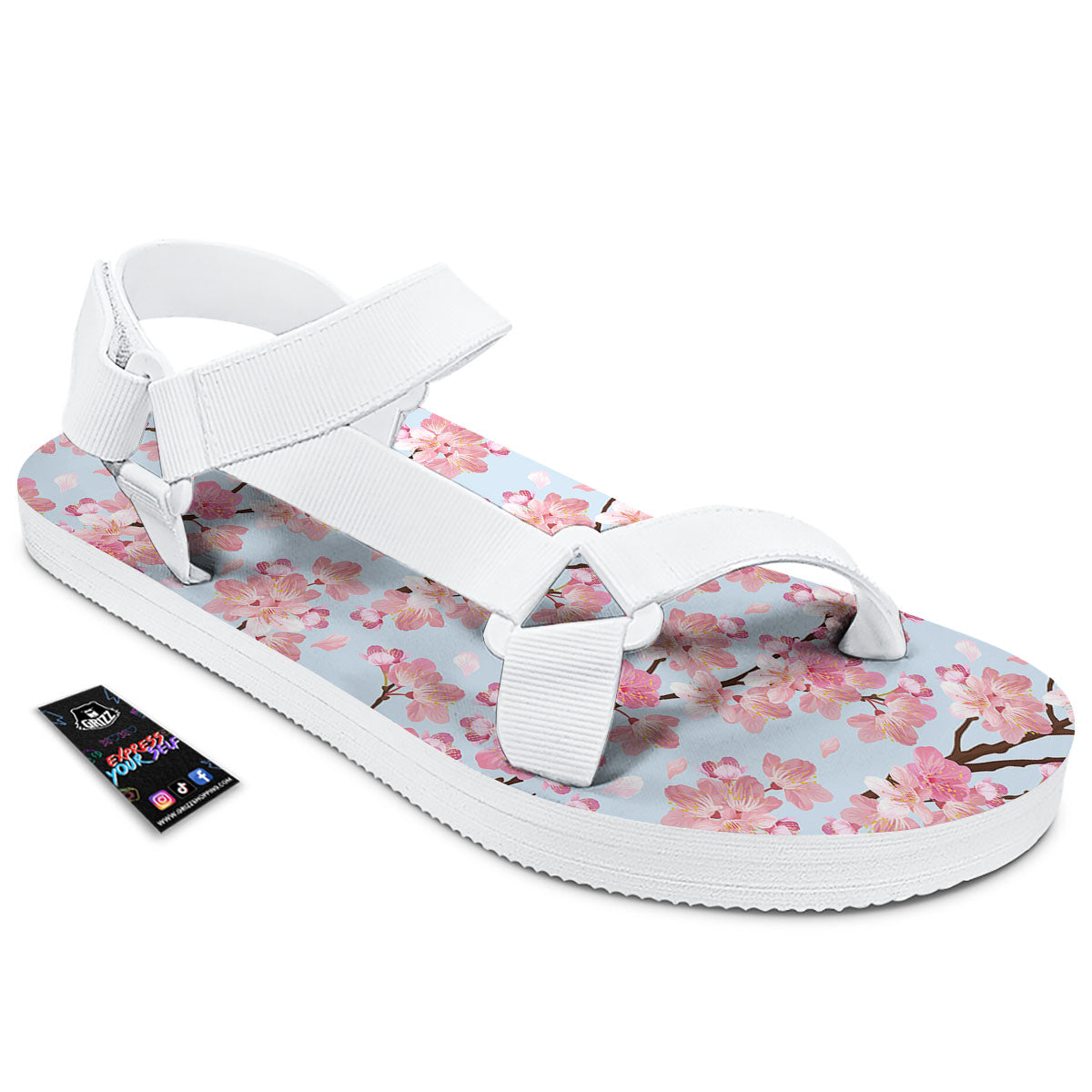 Cherry Blossom Tree Japanese Print Pattern White Open Toe Sandals-grizzshop