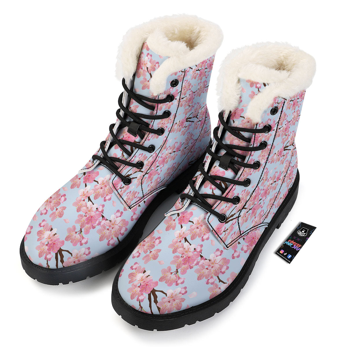 Cherry Blossom Tree Japanese Print Pattern Winter Boots-grizzshop
