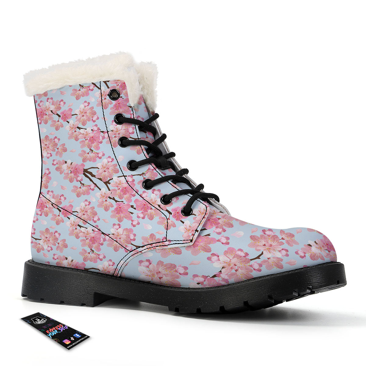 Cherry Blossom Tree Japanese Print Pattern Winter Boots-grizzshop