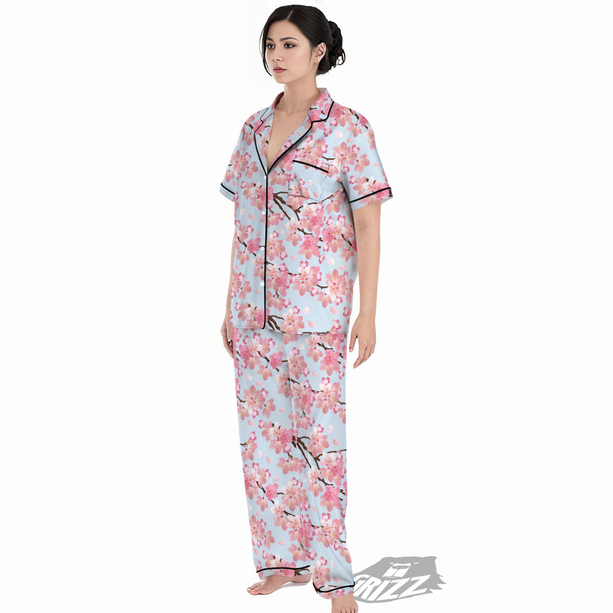 Cherry Blossom Tree Japanese Print Pattern Women's Pajamas Set-grizzshop