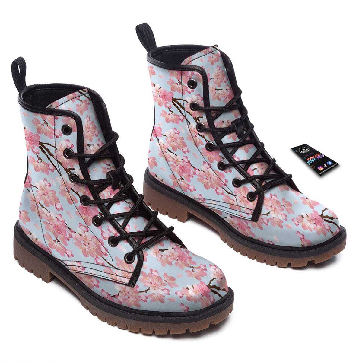 Cherry Blossom Tree Japanese Print Pattern Work Boots-grizzshop