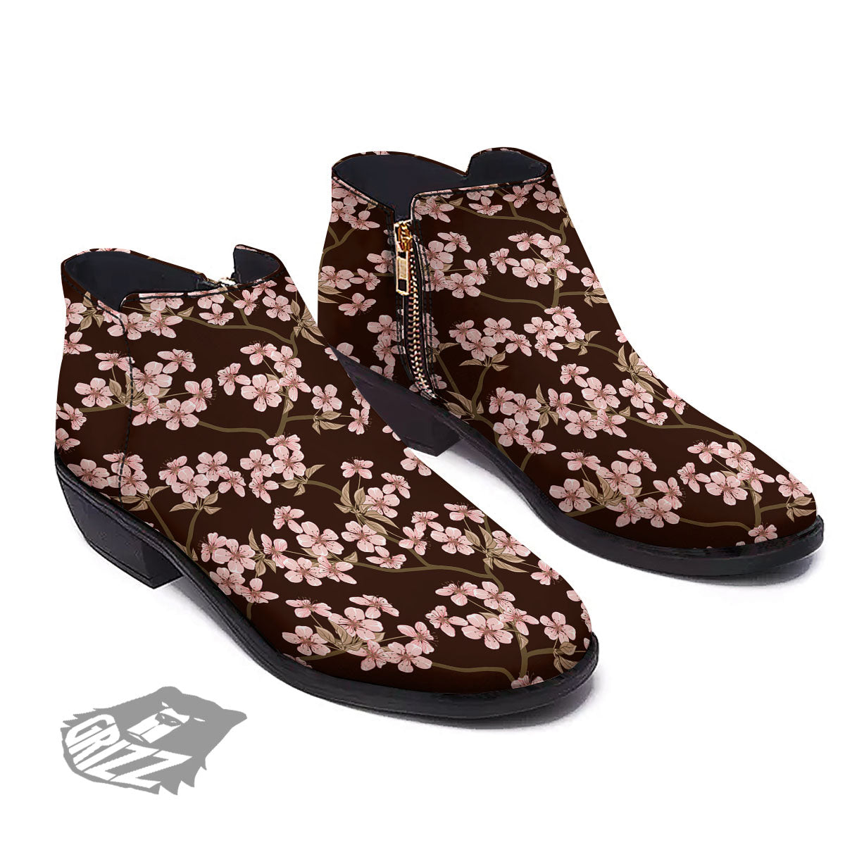 Cherry Blossom Vintage Print Pattern Ankle Boots-grizzshop