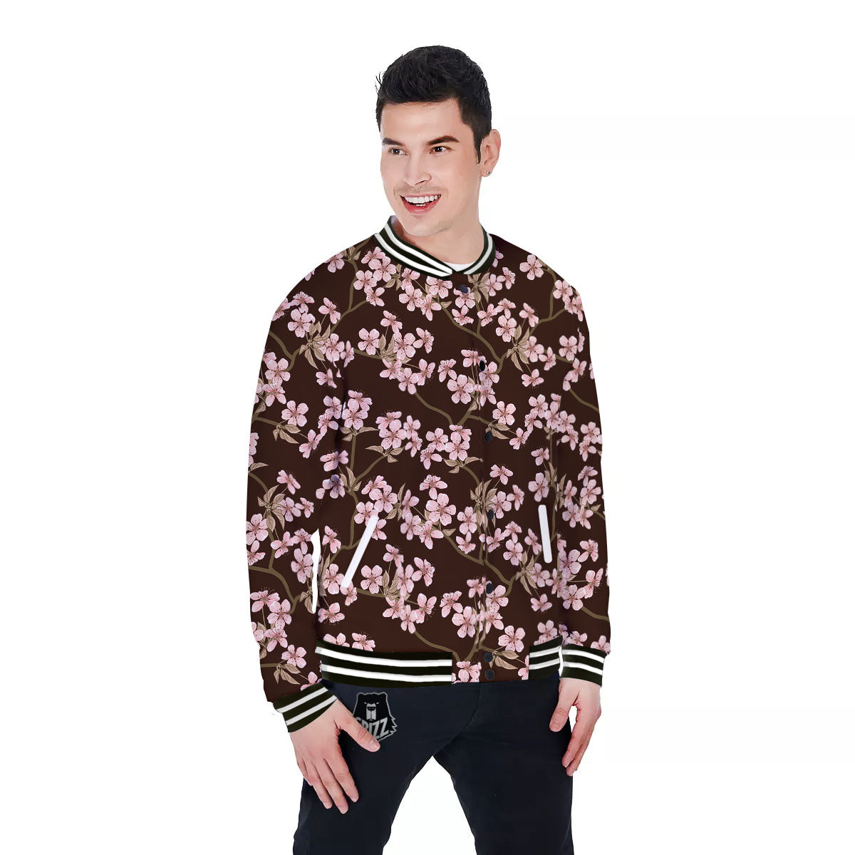 Cherry Blossom Vintage Print Pattern Baseball Jacket-grizzshop