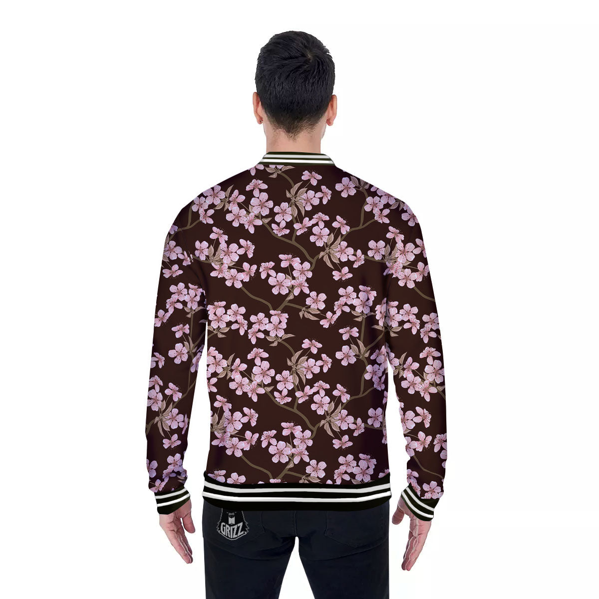 Cherry Blossom Vintage Print Pattern Baseball Jacket-grizzshop